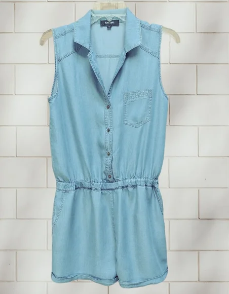 BLACK MARKET Denim Tencel Jumpsuit Romper Elastic Waist Medium Loose Fit - Picture 4 of 11